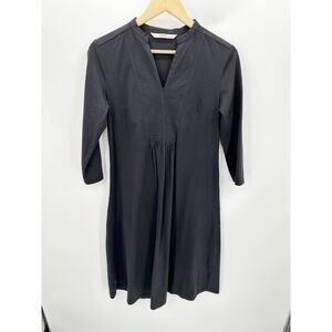 Zapelle Custom Dress Women Medium Black V-Neck Long Sleeve Gathered Waist Midi